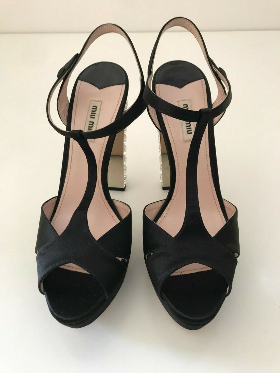 Miu Miu Womens Crystal Embellished Suede Platform High Heels Miu Miu Womens Crystal Embellished Suede Platform High Heels