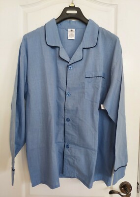 Covington Men's Blue Pajama Top Long Sleeve Night Shirt Pocket