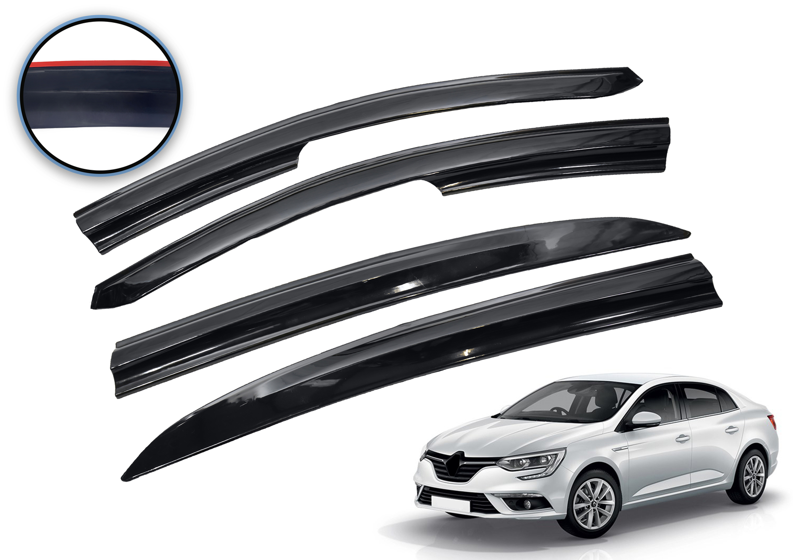 Wind Rain Sun Smoke Deflectors For Renault Megane MK4 Saloon 4 Door