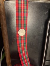 1 3/8 inch wide, unfinished edge tartan Stewart plaid ribbon, 2 yard piece