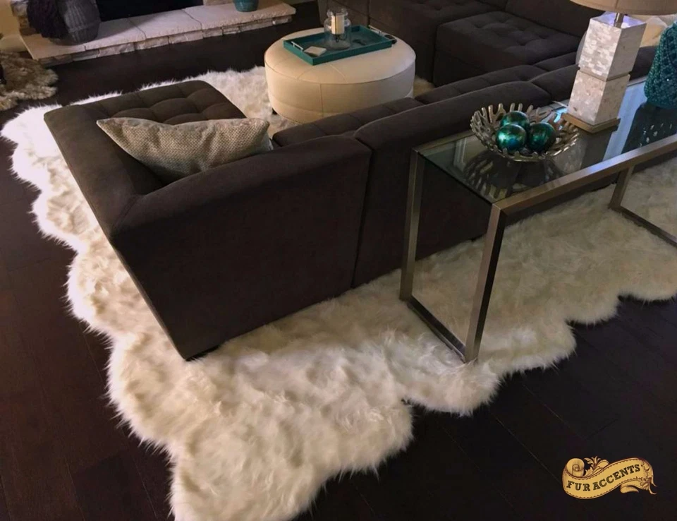 Random Mountain Sheep Pelt Rug Large White Shag Area Caroet OOAK Designer Rug - Image 3 of 4