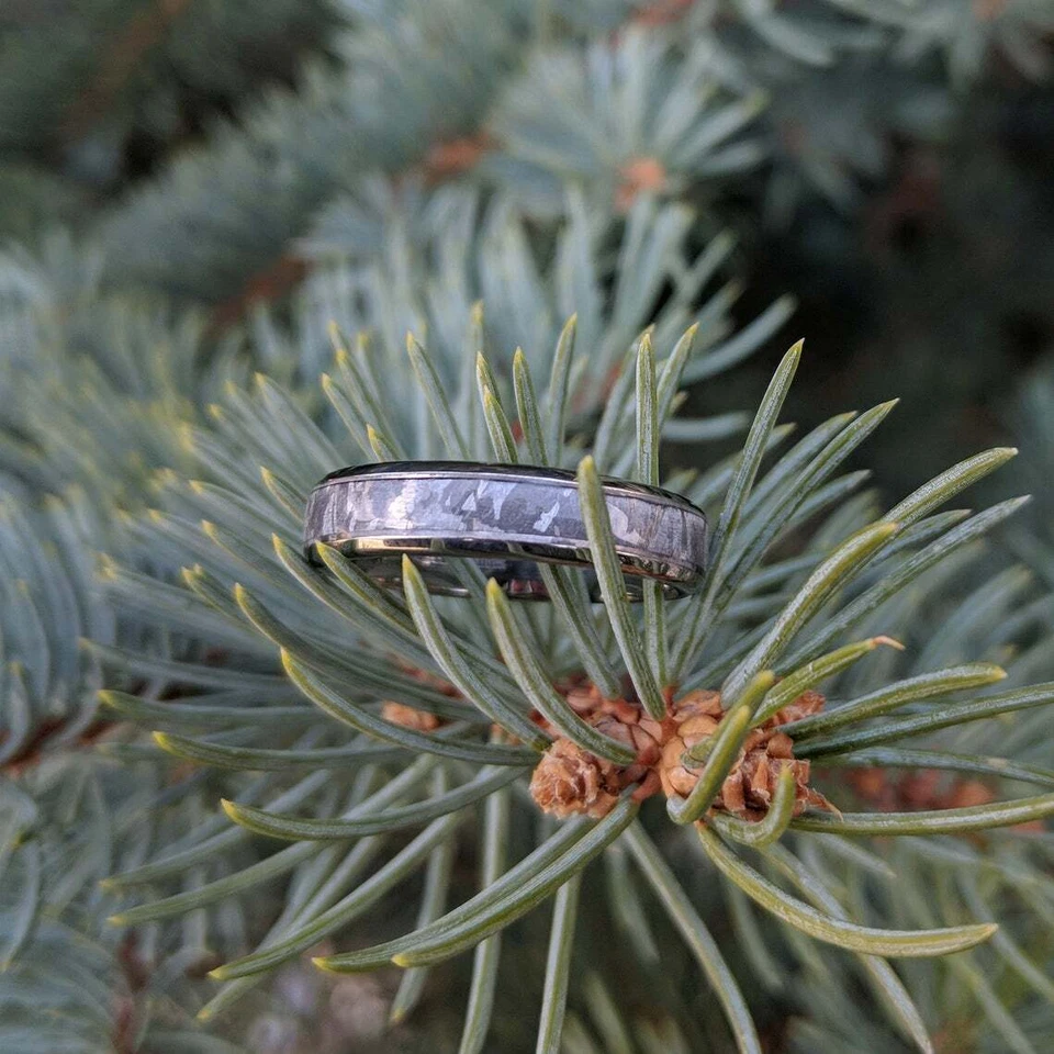 Authentic 4mm Comfort Fit Gibeon Meteorite Ring Set In Aerospace Grade Titanium - Image 4 of 4