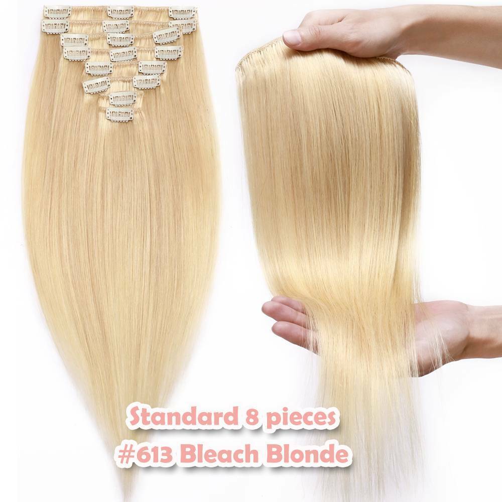 Thick Clip in Full Head Remy Human Hair Extensions 170g Balayage Blonde US Best Oryginalne, standardowe