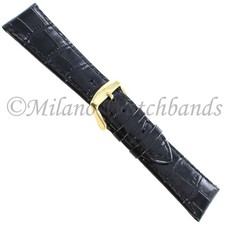 22mm deBeer Baby Crocodile Grain Black Padded Stitched Men's Watch Band Short