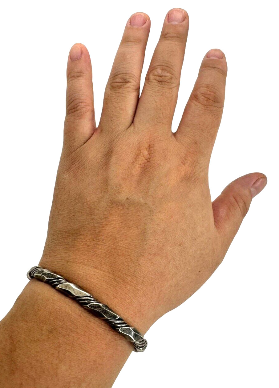 Solid Signed Sterling Silver Cuff Bracelet 36 gra… - image 7