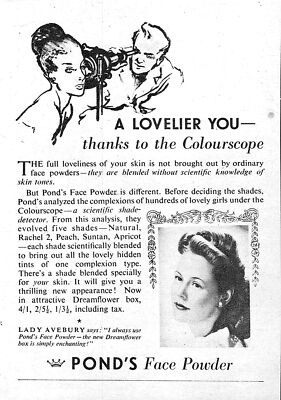 1948 Werbung für Teiche Gesichtspuder klein Original Vintage LADY AVEBURY Druckanzeige