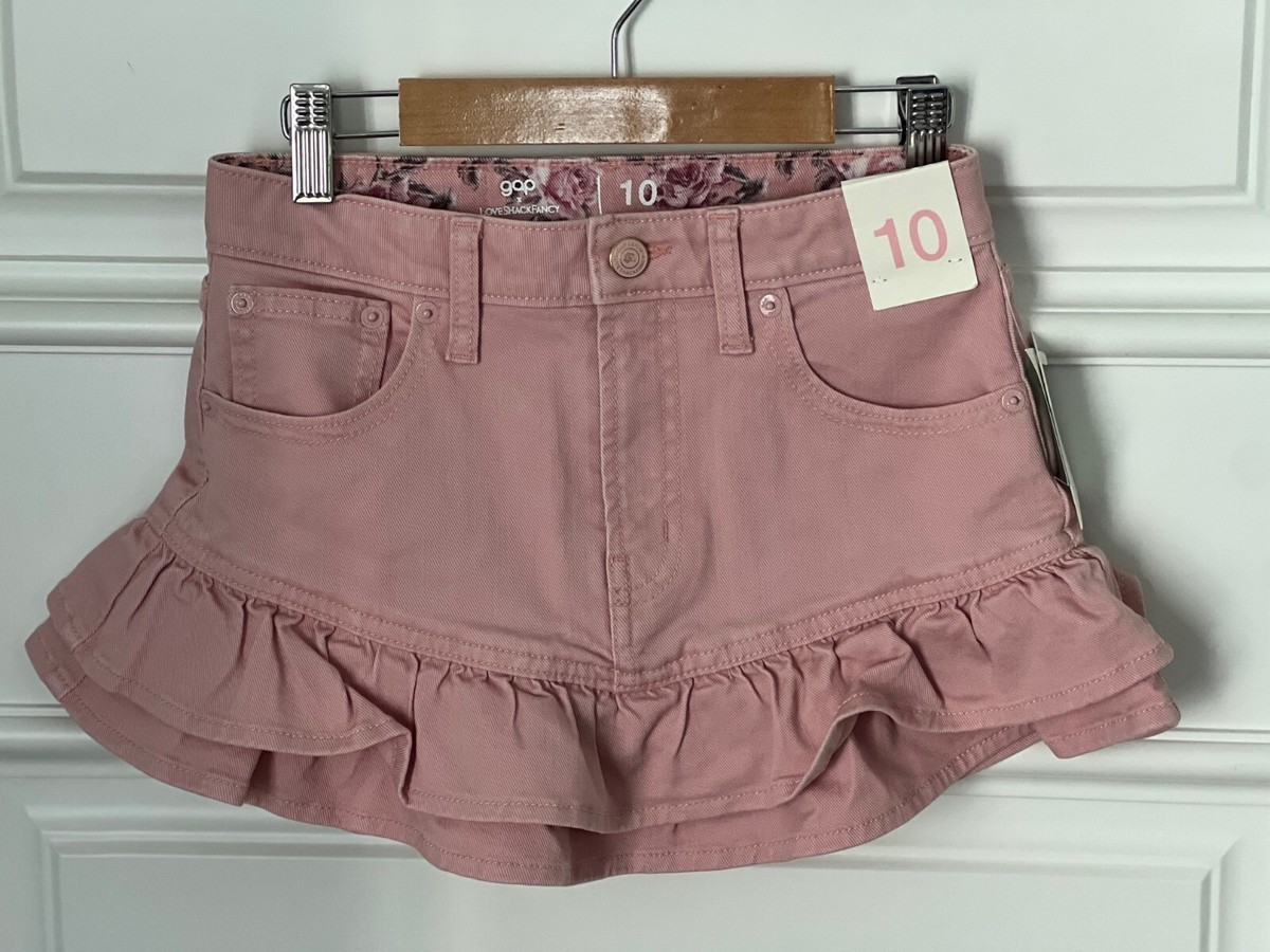 NEW Gap x Love Shack Fancy Girls Pink Denim Skirt Sz 10 BNWT
