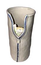 Fitz & Floyd Vase Zipper Man Porcelain Ceramic Planter 1975 Vintage 7.5 In Retro