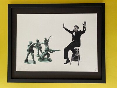 DEATH NYC Hand Signed LARGE Print Framed 16x20in COA OBAMA SOLDIERS BANKSY N