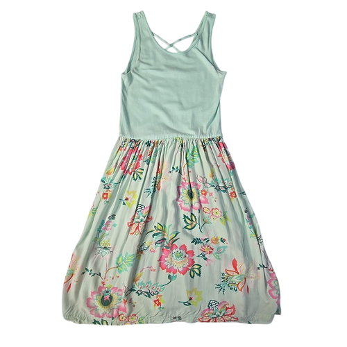 Gap Kids Girls Fit & Flare Floral Dress XL 12 Pale Green Midi Sleeveless Ruched