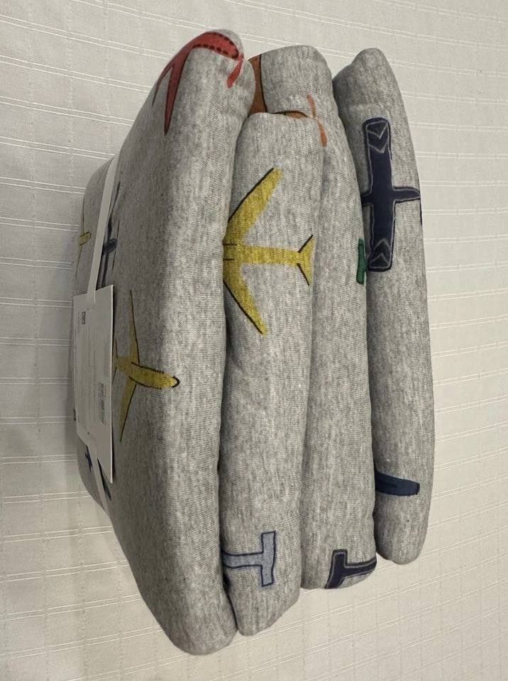 Juego de sábanas Pottery Barn Kids Jersey In Flight COMPLETO Gris Algodón Avión NUEVO Foto 4 de 4