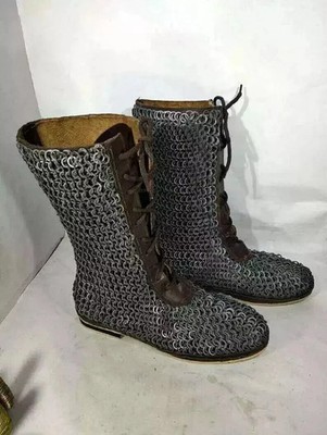 Medieval boots, mild Steel Chainmail Leather Shoes, Renaissance boots SCA LARP