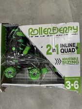 Roller Derby 2-in-1 Inline Quad Combo Boys Skates Adj Size 3-6 Green Black New