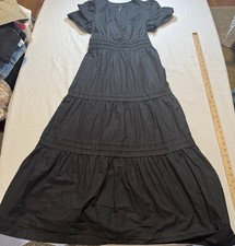 Quince Organic Cotton Tiered Maxi Dress Black Cottagecore Puff Sleeve S Boho