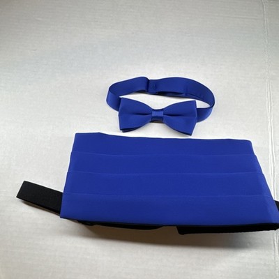 Cummerbund Bow Tie Set Blue Solid Adjustable Men's Formal Dress Accessory