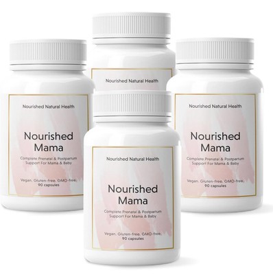 NOURISHED MAMA Vegan Prenatal Multivitamin, Iron-Free, 4-Month Supply (360 Caps)