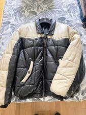 Blouson cuir très épais homme noir/beige uni , 2 poches intérieures
