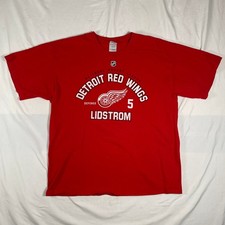 Vintage Mens XL Nick Lidstrom Detroit Red Wings Jersey T-Shirt Red Gildan