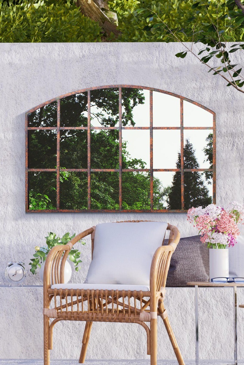 Metal Rustic Large Arched Shaped Garden Outdoor Mirror Kirkby Range 90cm X 56cm
