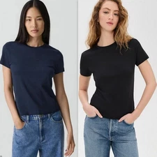 THEORY Short Sleeve Crew Neck TINY TEE 2 Spring Navy or Black Ranmire Knit