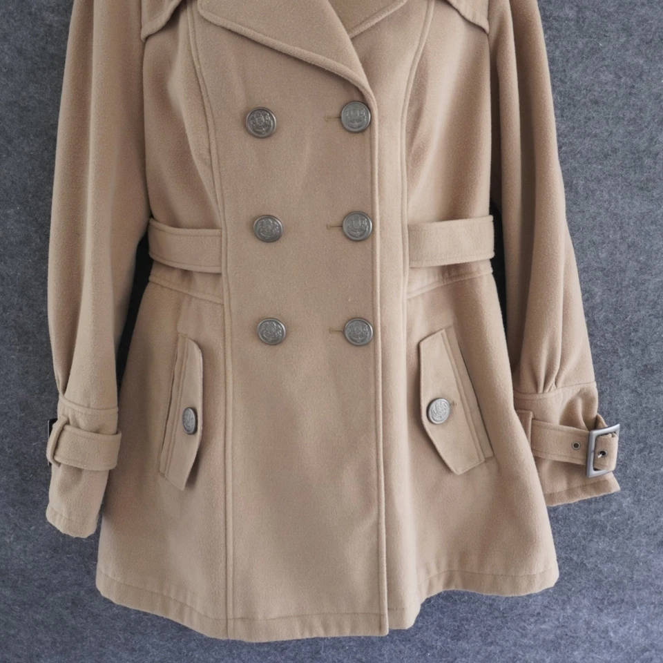 Chaqueta gabardina Worthington para mujer grande color tostado mezcla de lana camel chaquetón Foto 4 de 4