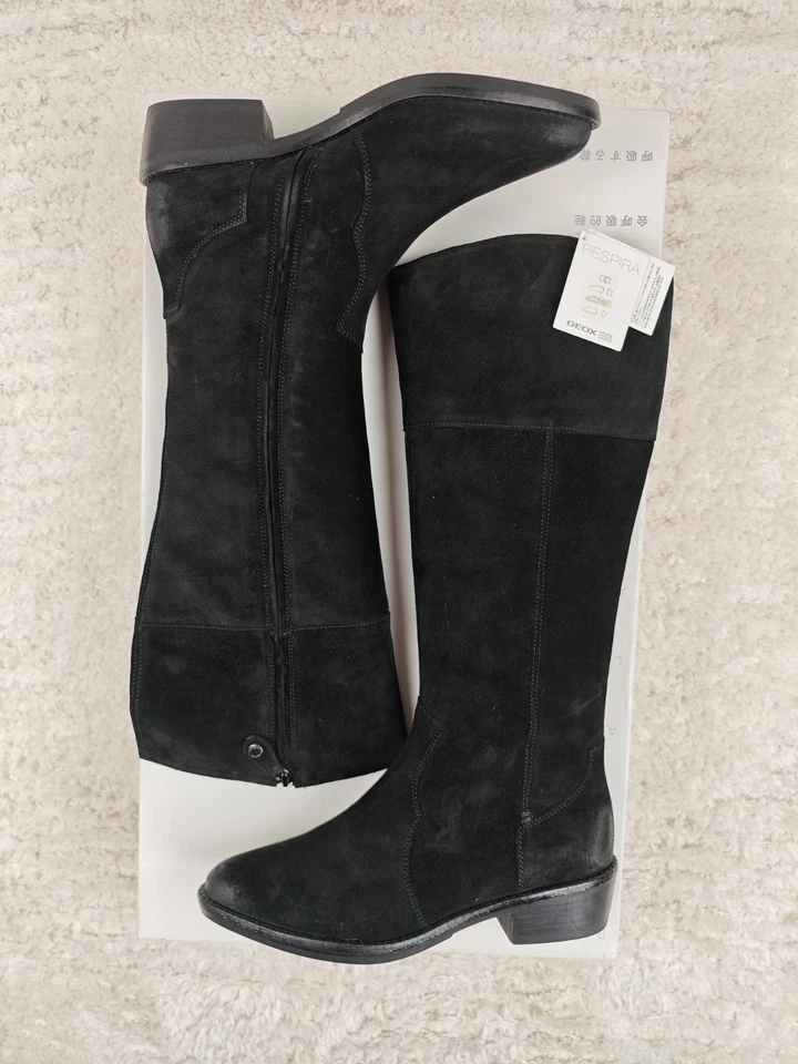 GEOX – Bottes Femme Hautes en Cuir Suédé Noir – Taille 38 - Photo 1/4