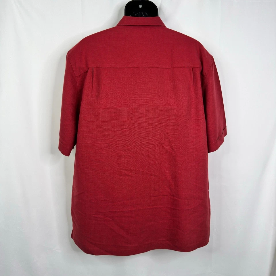 Camisa para hombre Cubavera roja manga corta abotonada bordada resort informal XL Foto 2 de 4