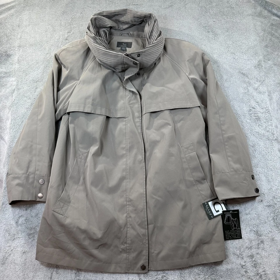 Gallery New York Impermeable Chaqueta Para Mujer XLP Petite Taupe Cuello Plisado Nuevo Con Etiquetas Foto 3 de 4