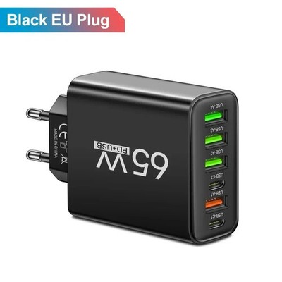 6-Fach Schnell Ladegerät Stecker 6 x USB Port 65W Netzteil Adapter Handy Tablet