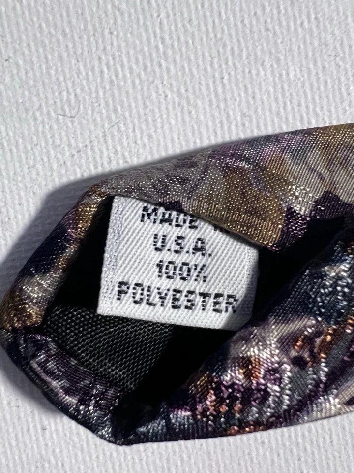 Haggar 复古男式领带经典剪裁棕色佩斯利带花卉图案 100% 聚乙烯 — 第 3/4 张图片