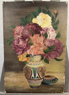 Gaston AUBERT (XIX-XX) Öl Auf Leinwand Blumenstrauß In Seiner Vase Mit Mustern
