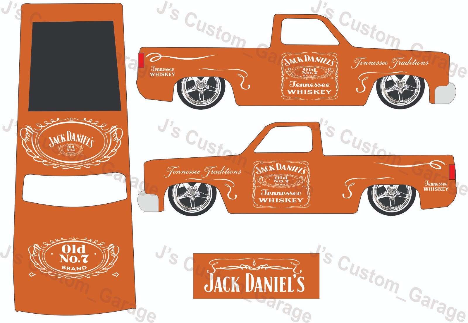 Whiskey 83 Silverado 1/64 custom water slide decal for Hot Wheels