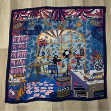 Salvatore Ferragamo Blue-Multicolored Silk Print Scarf
