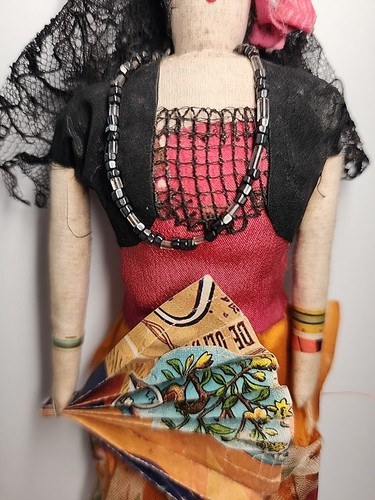 9" Vintage Spanish Fan Dancer Doll Mexican Cuban Tourist Flamenco Cloth Folk Art - Picture 5 of 13