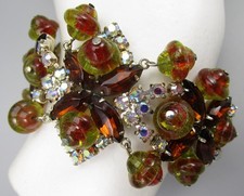 BEAUTIFUL ALICE CAVINESS STYLE CRACKLE ART GLASS TOPAZ RHINESTONE BRACELET