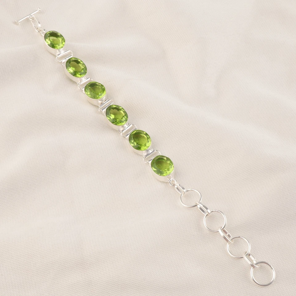 Peridot Gemstone 925 Sterling Silver Handmade Jewelry Bracelet 8" - Image 4 of 4