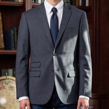 NWT "Egara" Mens Slim Fit Two Button Suit Jacket Blazer Gray Micro Check 44L