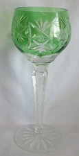 Unknown Bohemian Maker Cut to Clear Green 8 1/4" Wine Hock Stem Goblet