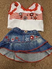 Build A Bear clothing, Outfit with denim skirt  sleeveless top, great condition