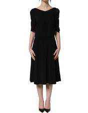 Dolce & Gabbana Black Viscose Short Sleeve A-line Midi Women's Dress