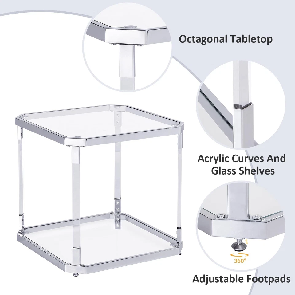 Mesa auxiliar superior de vidrio - Mesa auxiliar superior cuadrada de vidrio transparente acrílico noches... Foto 2 de 4