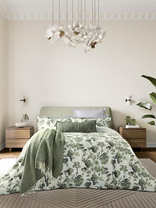 NEW Bedeck of Belfast Yoko Cotton Floral Duvet Cover Set -  Green - Super King