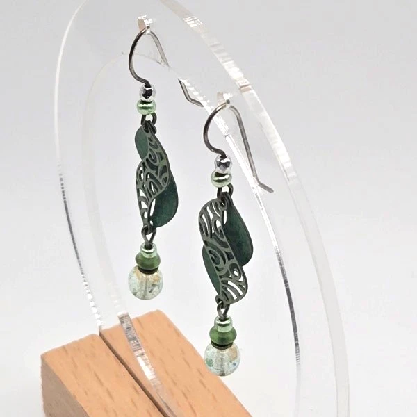 Adajio Hand-Crafted Sea Green Double Helix with Bead Drop Dangle Hook Earrings - Image 2 of 4