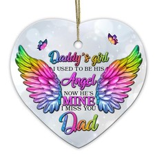Dad Memorial Ornament   I Miss You Dad Heart with Angel Wings  Memorial Dad