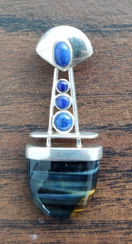 Pendant: Evil Eye, Blue Tiger's Eye, Sterling Silver