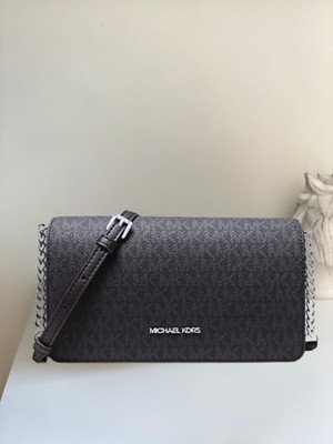 Michael Kors Jet Set Women Medium MK Logo Chain Full Flap Crossbody Bag Black