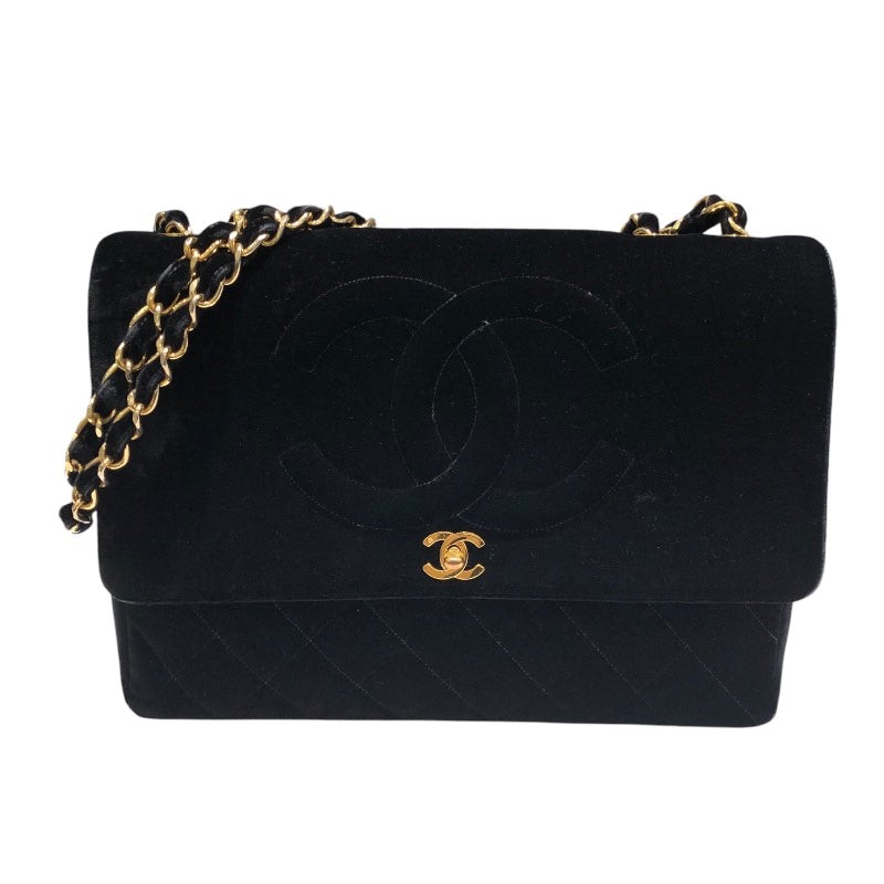 CHANEL Deca Coco Chain Shoulder Bag in Black Velour with Gold Hardware #1010