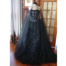 Black Wedding Dresses Steampunk Victorian Vampire Tulle Ruffled Gothic Gown