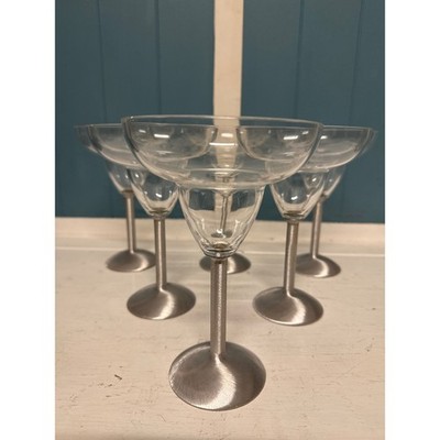 Vtg Set of 6 Modern Pewter Steel and acrylic Margarita Coupe Glasses