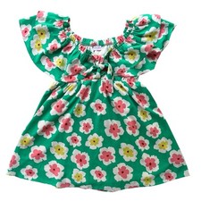 Pink Lily Women L Green Pink Floral Off The Shoulder Tie Front Ruffle Mini Dress